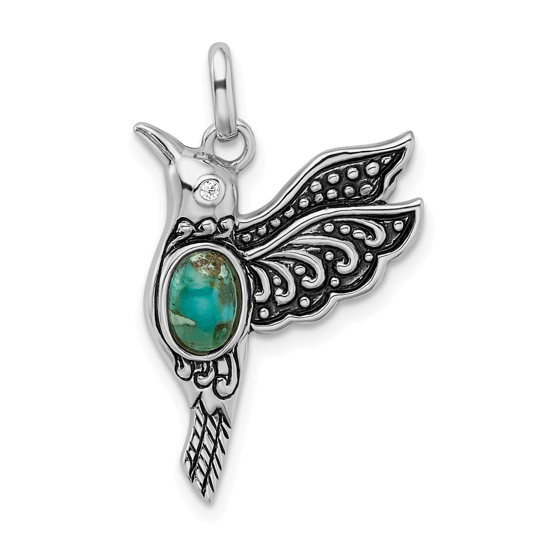 Sterling Silver Reconstituted Turquoise and CZ Hummingbird Pendant