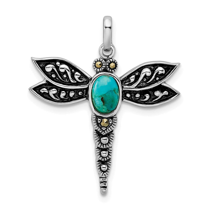 Sterling Silver Reconstituted Turquoise and Marcasite Pendant