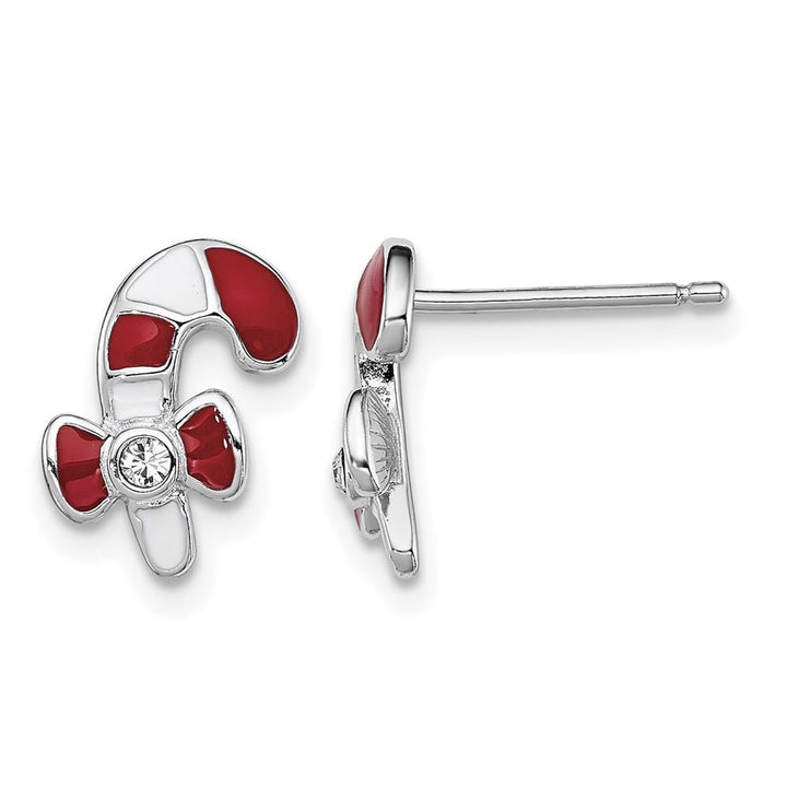 Sterling Silver Red and White Candy Cane Post Earrings
