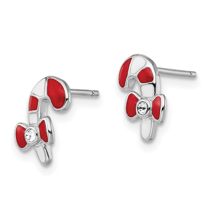 Sterling Silver Red and White Candy Cane Post Earrings