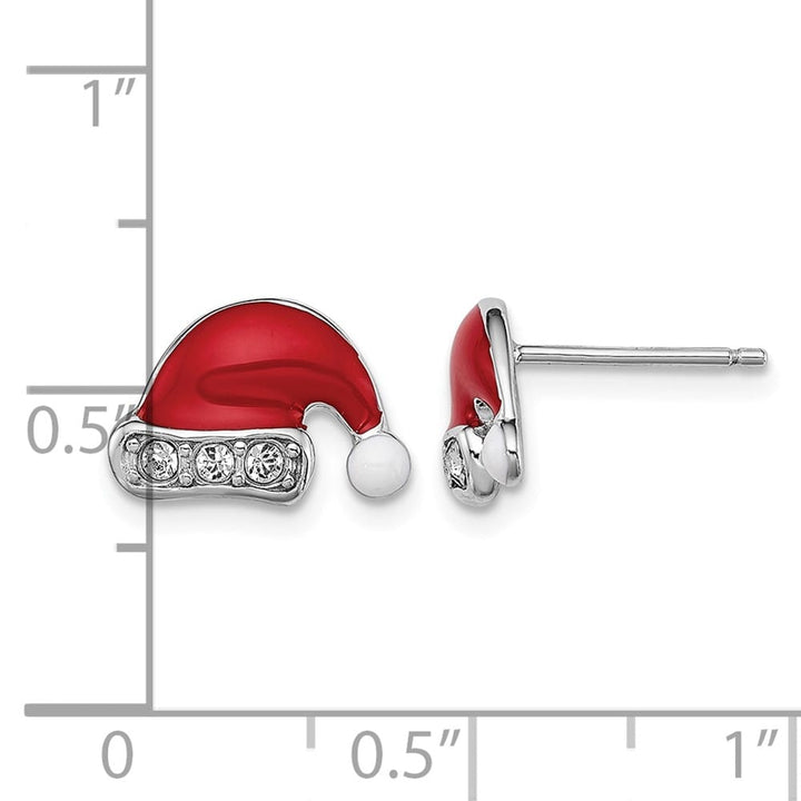 Sterling Silver Red and White Santa Hat Post Earrings