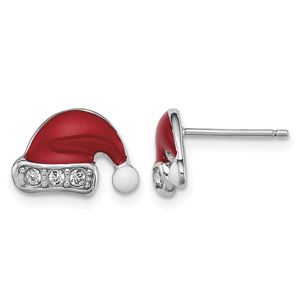 Sterling Silver Red and White Santa Hat Post Earrings