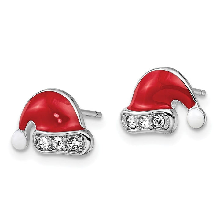 Sterling Silver Red and White Santa Hat Post Earrings