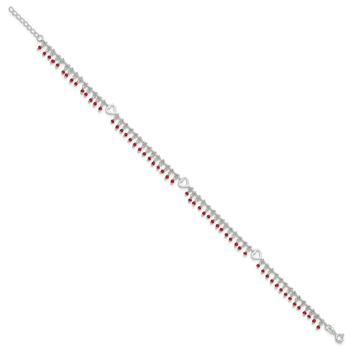 Sterling Silver Red Beads and Heart Anklet