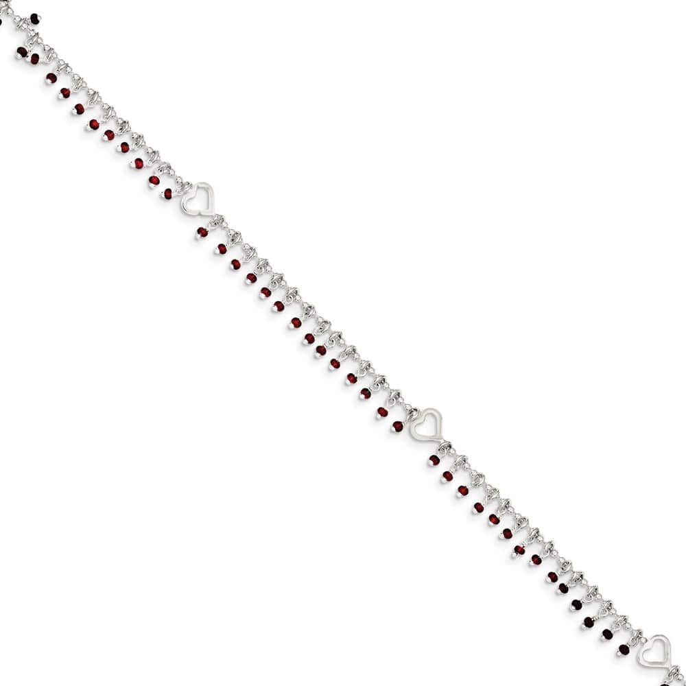 Sterling Silver Red Beads and Heart Anklet