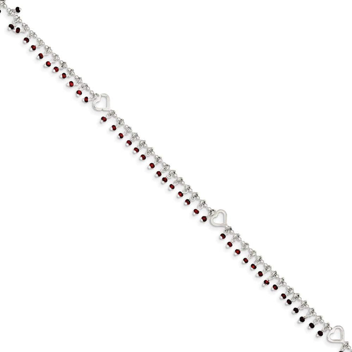 Sterling Silver Red Beads and Heart Anklet