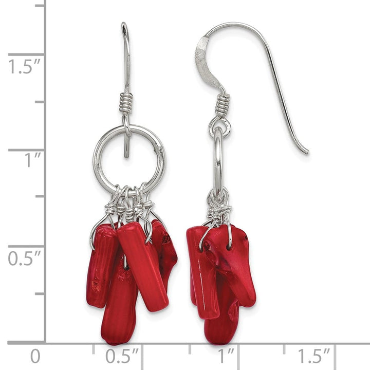 Sterling Silver Red Coral and Circle Dangle French Hook Earrings, view 4 of 4