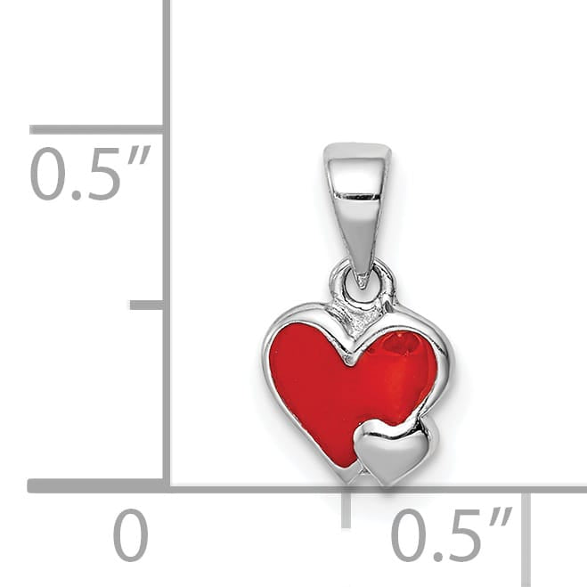 Sterling Silver Red Enameled Hearts Petite Pendant