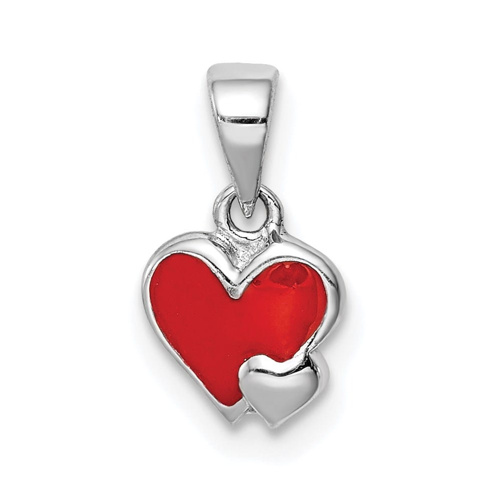 Sterling Silver Red Enameled Hearts Petite Pendant