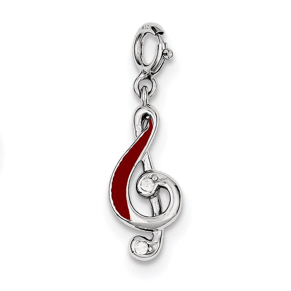 Sterling Silver Red Enameled Treble Clef Charm