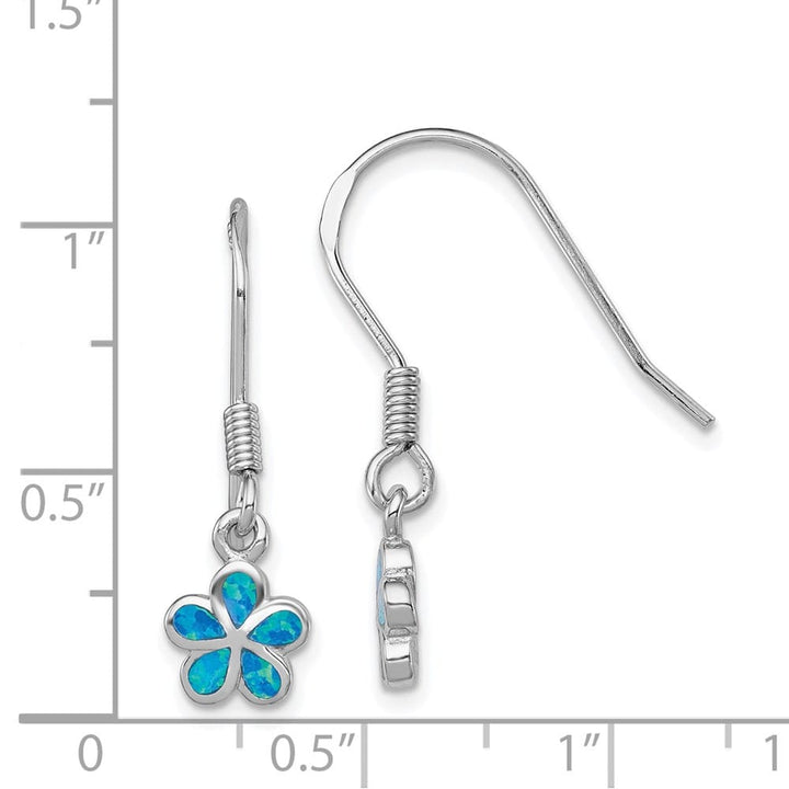 Sterling Silver Rhod- Created Blue Opal Inlay Flower Dangle Earrings, view 4 of 4