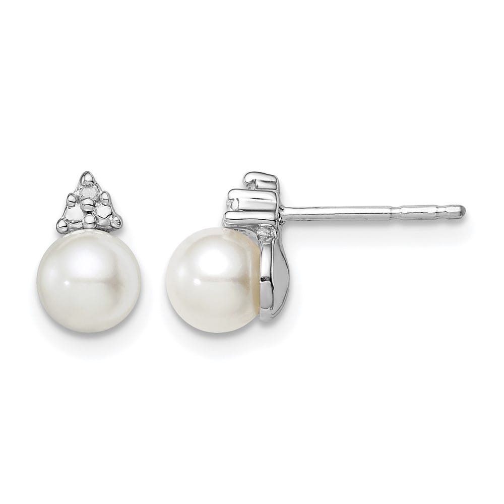 Sterling Silver Rhod Diamond and FW Cultured Pearl Post Ear Earrings, view 1 of 4