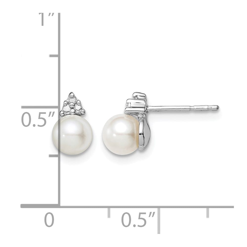Sterling Silver Rhod Diamond and FW Cultured Pearl Post Ear Earrings, view 4 of 4