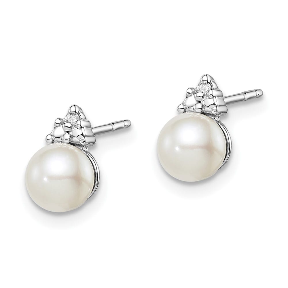 Sterling Silver Rhod Diamond and FW Cultured Pearl Post Ear Earrings, view 2 of 4