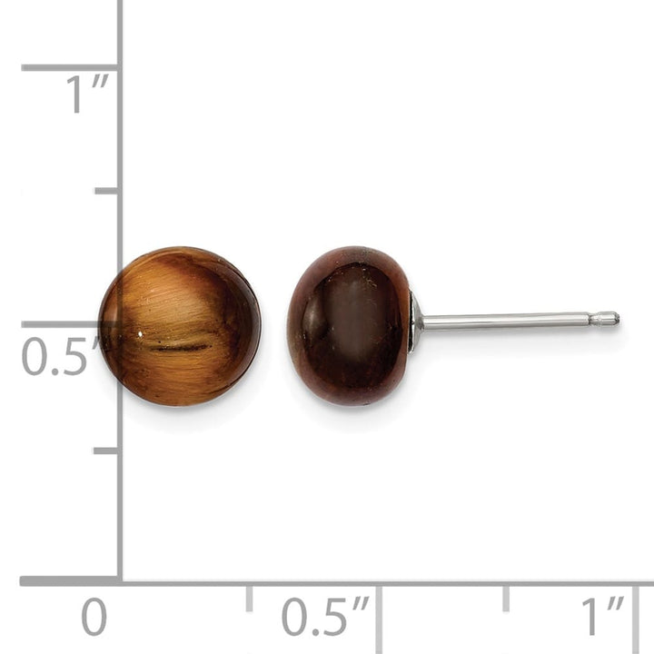 Sterling Silver Rhod-pltd 8-8.5mm Tiger's Eye Button Post Earrings, view 4 of 4