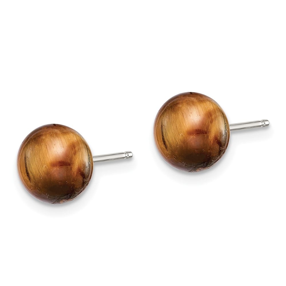 Sterling Silver Rhod-pltd 8-8.5mm Tiger's Eye Button Post Earrings, view 2 of 4