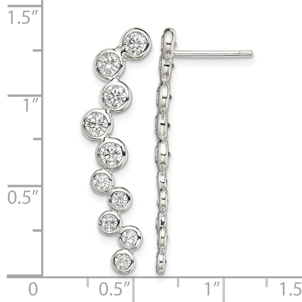 Sterling Silver Rhod- Polished Bezel CZ Post Ear Climber Earrings, view 4 of 4