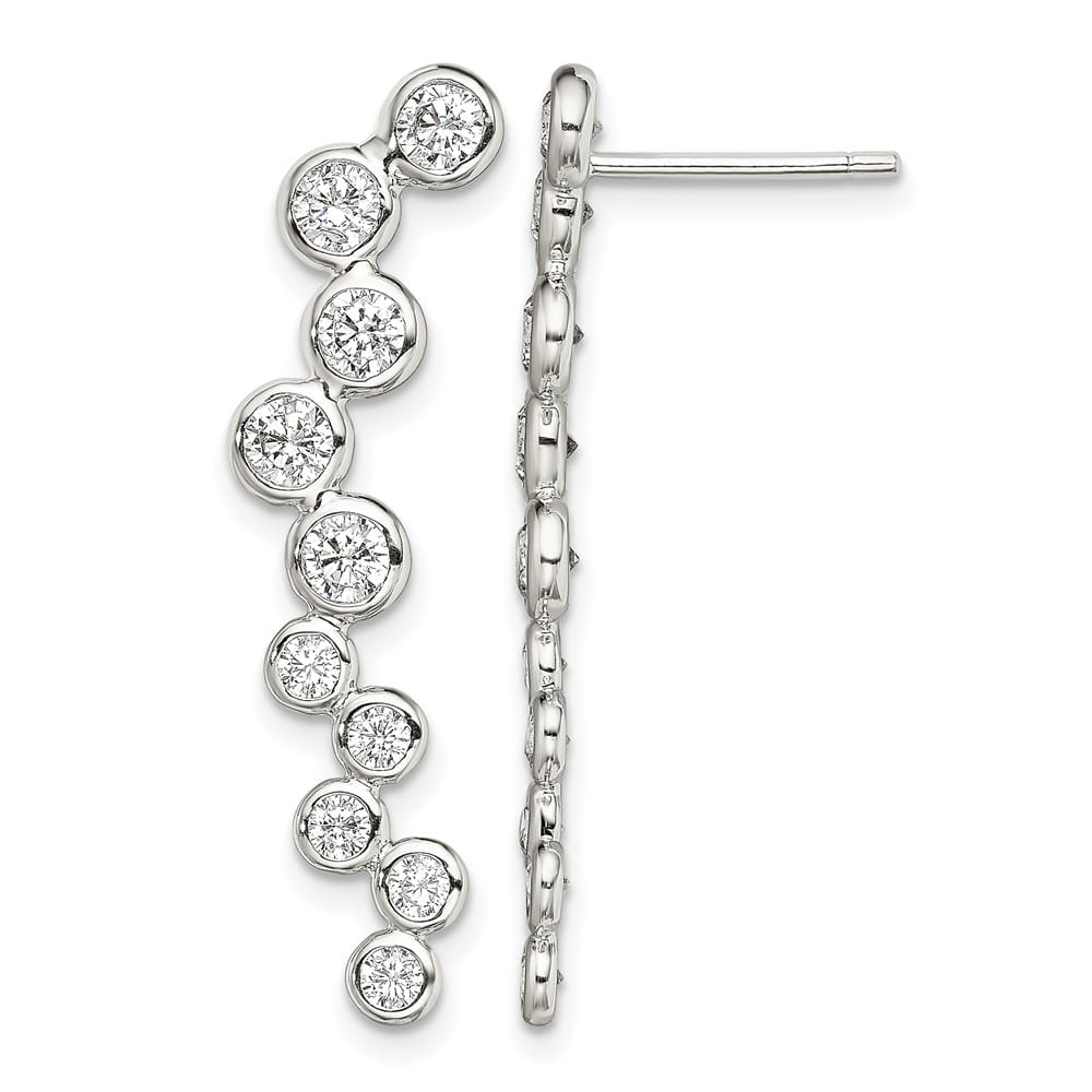 Sterling Silver Rhod- Polished Bezel CZ Post Ear Climber Earrings, view 1 of 4