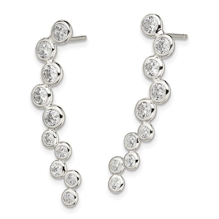 Sterling Silver Rhod- Polished Bezel CZ Post Ear Climber Earrings, view 2 of 4
