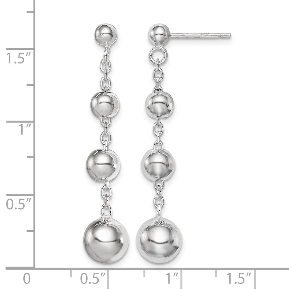 Sterling Silver Rhod- Polished Graduated Beaded Post Dangle Earrings, view 4 of 4