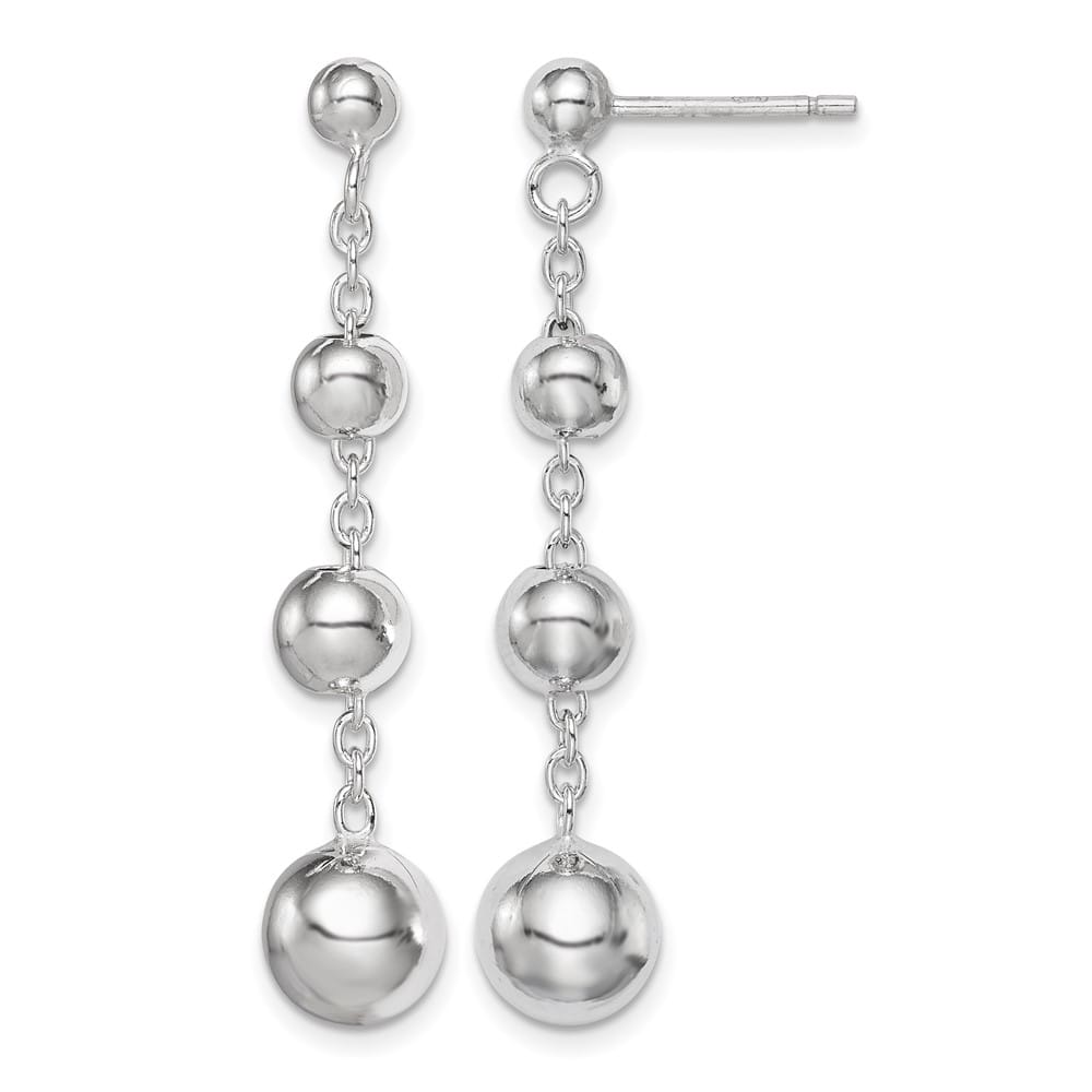 Sterling Silver Rhod- Polished Graduated Beaded Post Dangle Earrings, view 1 of 4