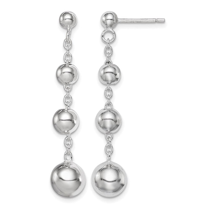 Sterling Silver Rhod- Polished Graduated Beaded Post Dangle Earrings, view 1 of 4