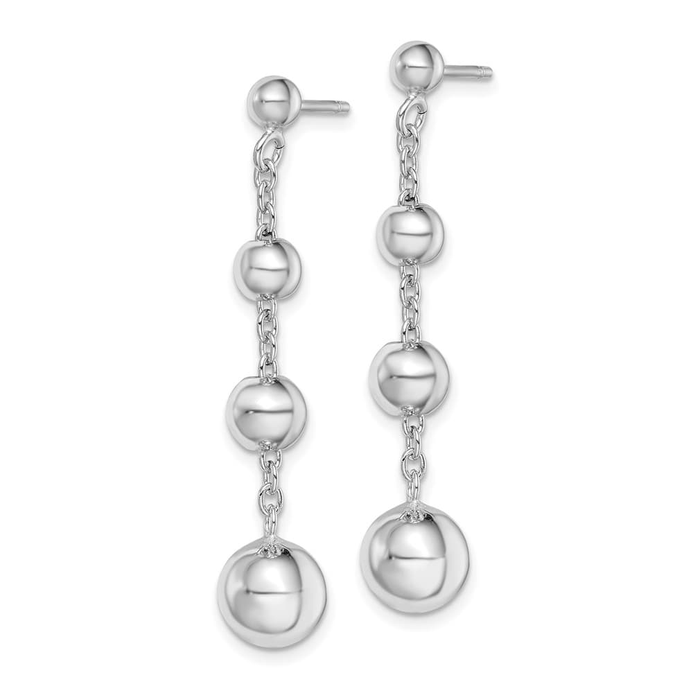 Sterling Silver Rhod- Polished Graduated Beaded Post Dangle Earrings, view 2 of 4