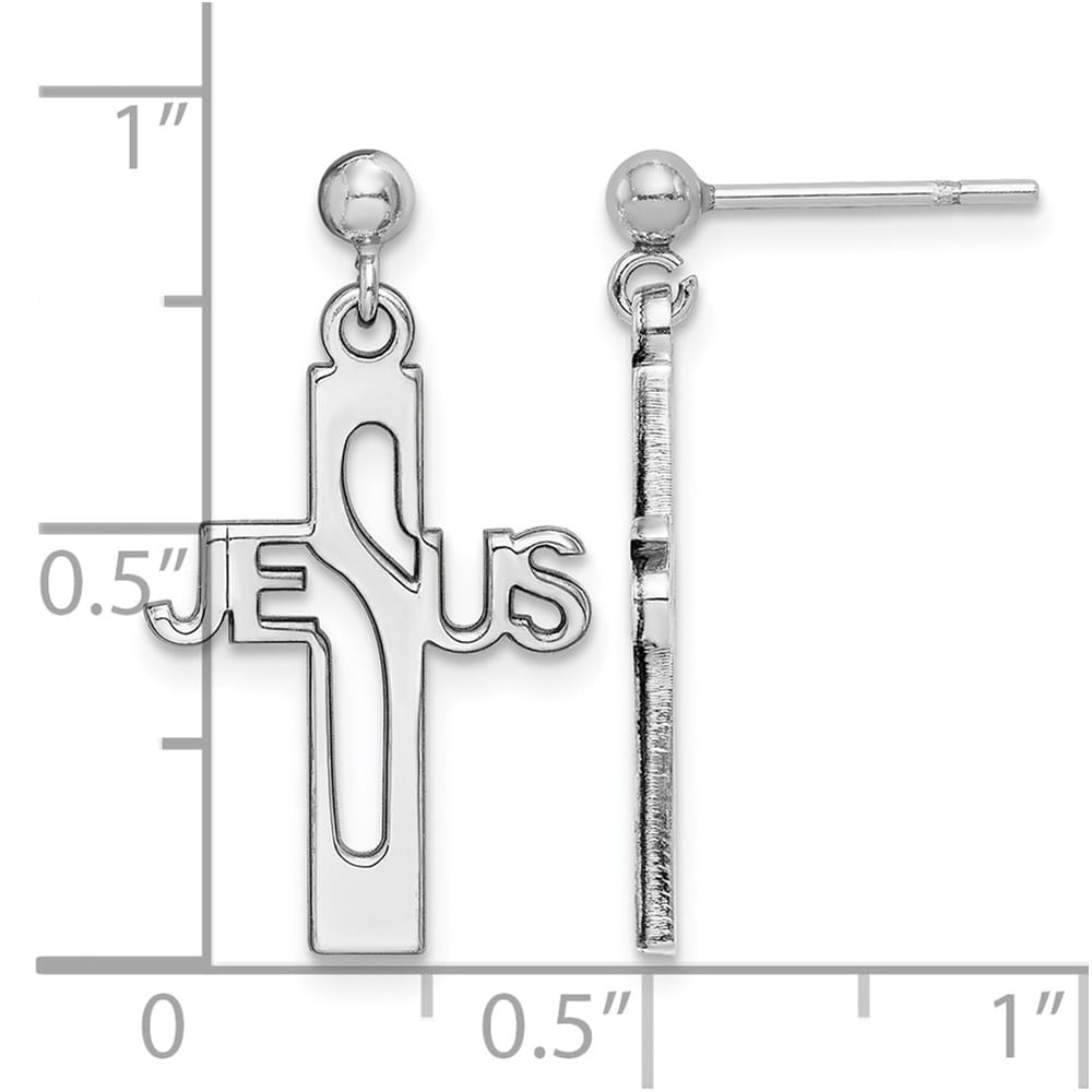 Sterling Silver Rhod- Polished Jesus Cross Post Dangle Earrings, view 4 of 4