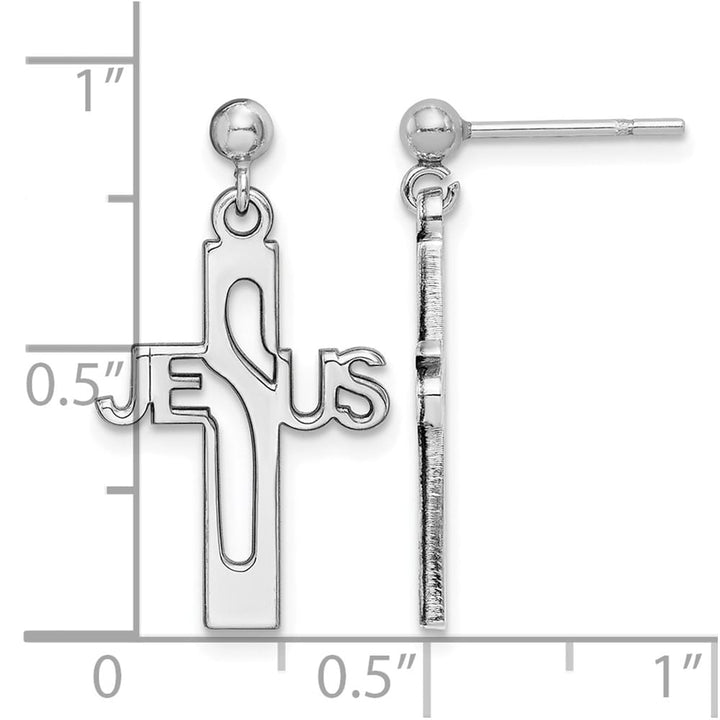 Sterling Silver Rhod- Polished Jesus Cross Post Dangle Earrings, view 4 of 4