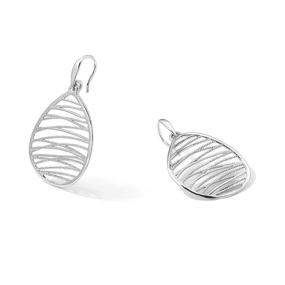 Sterling Silver Rhod- Polished/Textured Teardrop Dangle Earrings, view 5 of 5