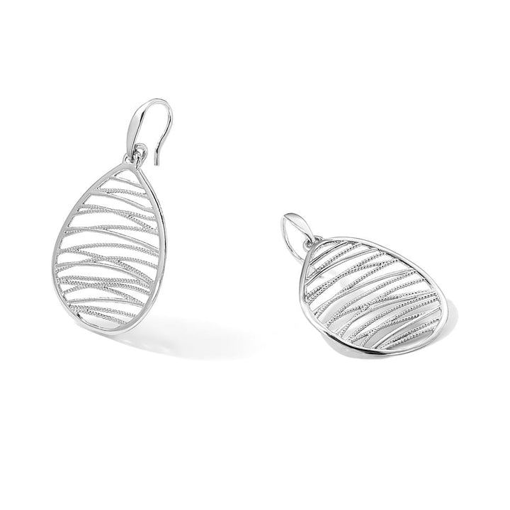Sterling Silver Rhod- Polished/Textured Teardrop Dangle Earrings, view 5 of 5