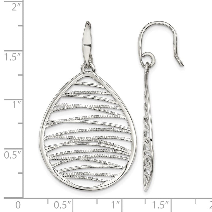 Sterling Silver Rhod- Polished/Textured Teardrop Dangle Earrings, view 4 of 5