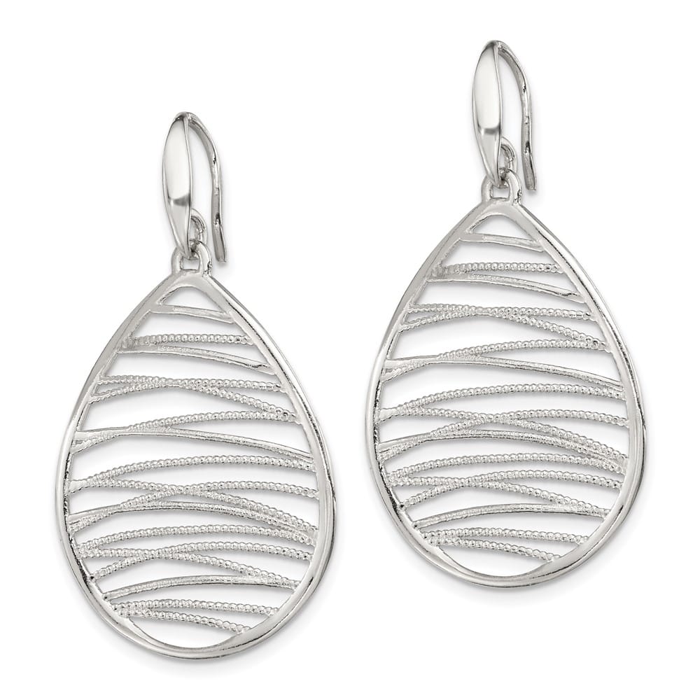 Sterling Silver Rhod- Polished/Textured Teardrop Dangle Earrings, view 2 of 5