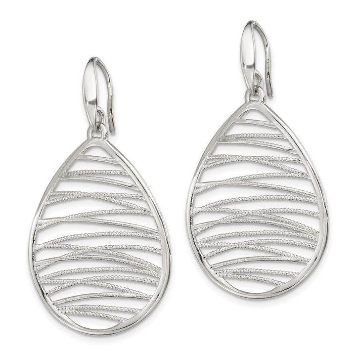 Sterling Silver Rhod- Polished/Textured Teardrop Dangle Earrings, view 2 of 5