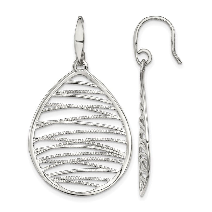 Sterling Silver Rhod- Polished/Textured Teardrop Dangle Earrings, view 1 of 5