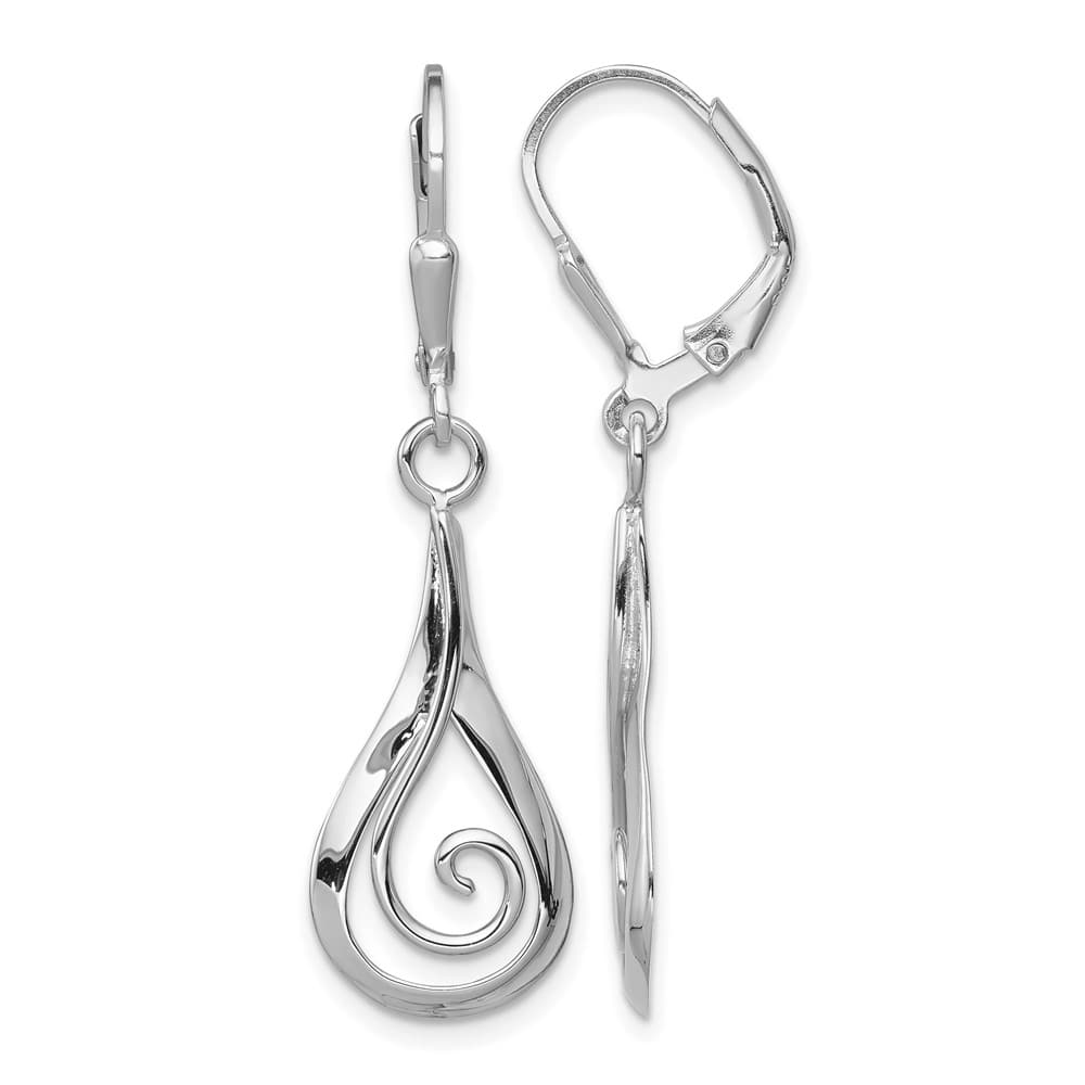 Sterling Silver Rhod- Swirl Teardrop Dangle Leverback Earrin Earrings, view 1 of 4