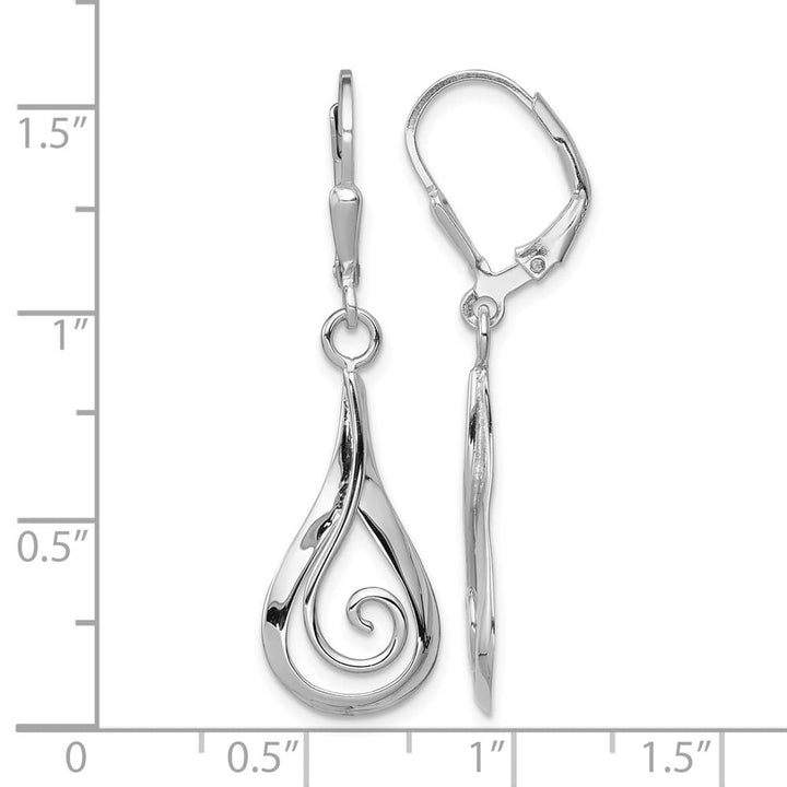 Sterling Silver Rhod- Swirl Teardrop Dangle Leverback Earrin Earrings, view 4 of 4