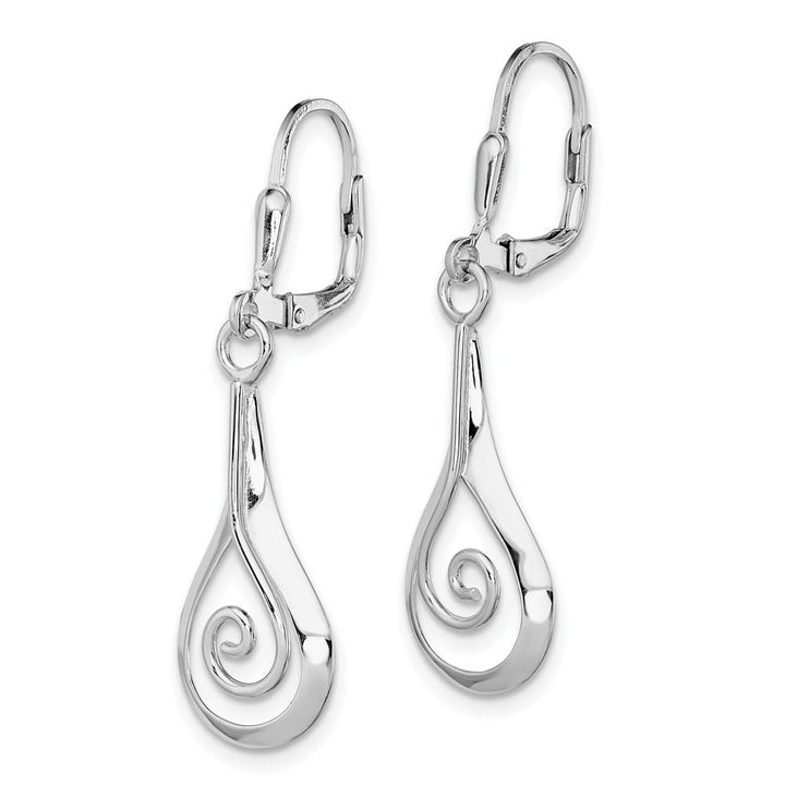 Sterling Silver Rhod- Swirl Teardrop Dangle Leverback Earrin Earrings, view 2 of 4