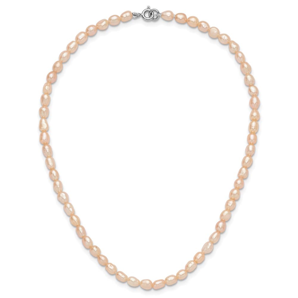 Sterling Silver Rhodium 4-5mm Pink Pearl Children's 13 inch Necklace