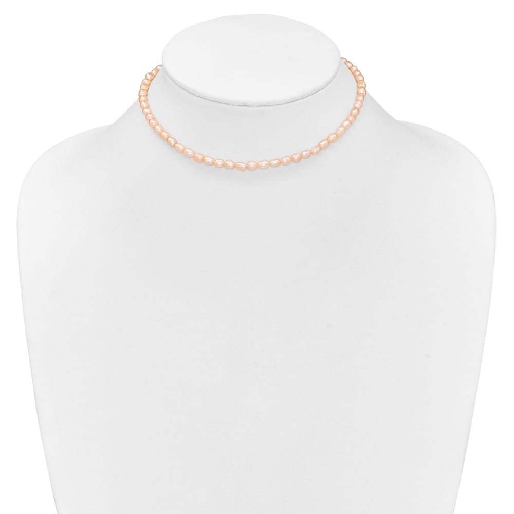 Sterling Silver Rhodium 4-5mm Pink Pearl Children's 13 inch Necklace