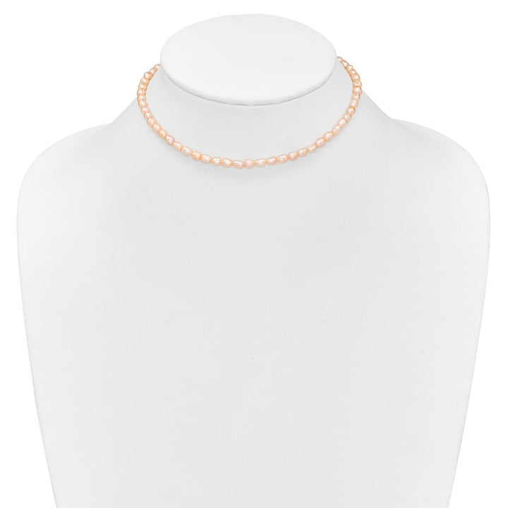 Sterling Silver Rhodium 4-5mm Pink Pearl Children's 13 inch Necklace