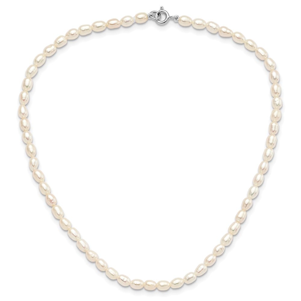 Sterling Silver Rhodium 4-5mm White Pearl Children's 13 inch Necklace