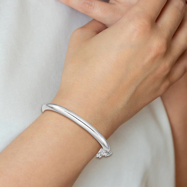 Sterling Silver Rhodium 4mm 42 mm Inside Diameter Hinged Bangle