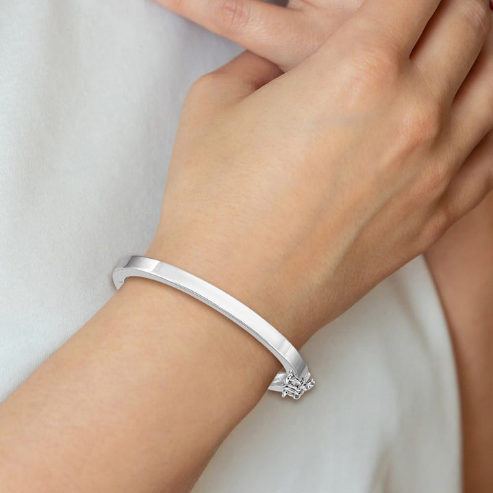 Sterling Silver Rhodium 4mm 45 mm Inside Diameter Hinged Bangle