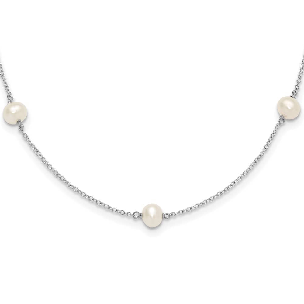 Sterling Silver Rhodium 5-5.5mm Pearl 5-Station 12 Inch Necklace