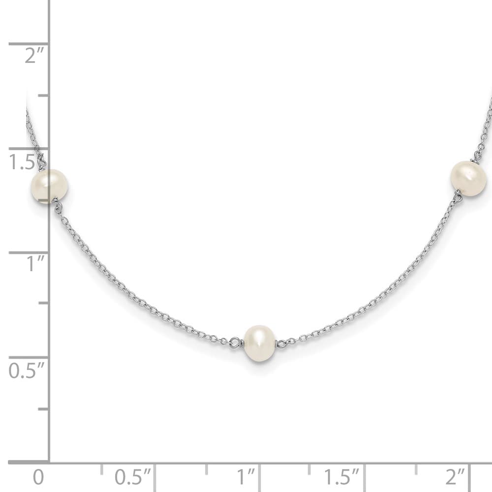 Sterling Silver Rhodium 5-5.5mm Pearl 5-Station 12 Inch Necklace