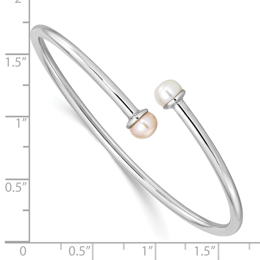 Sterling Silver Rhodium 5-5.5mm Pearl Flexible Small Bangle Bracelet