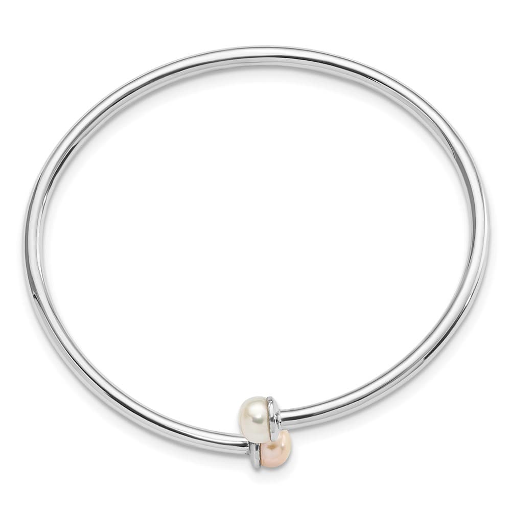 Sterling Silver Rhodium 5-5.5mm Pearl Flexible Small Bangle Bracelet