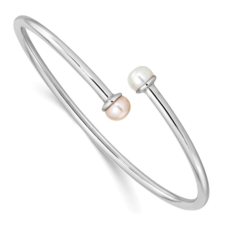 Sterling Silver Rhodium 5-5.5mm Pearl Flexible Small Bangle Bracelet