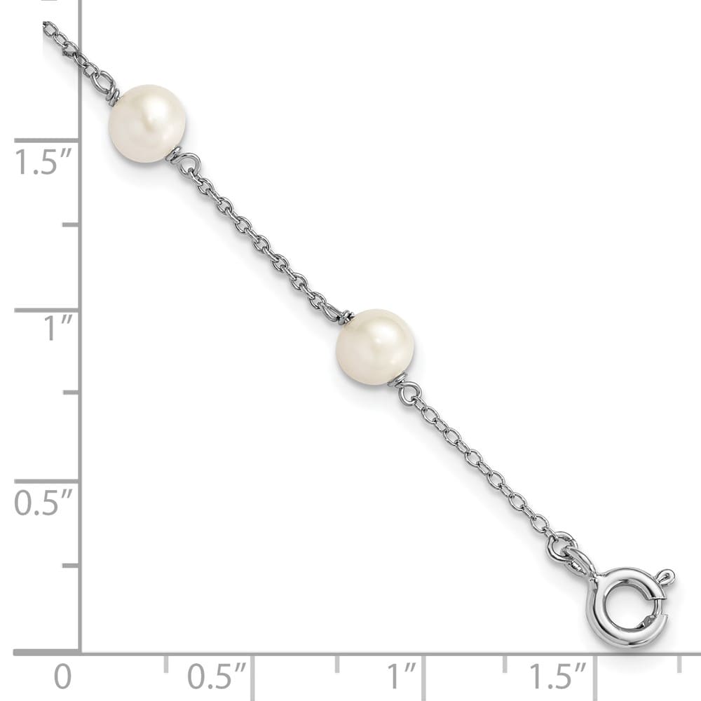 Sterling Silver Rhodium 5-5.5mm White Pearl 3-Station 4 Inch Bracelet